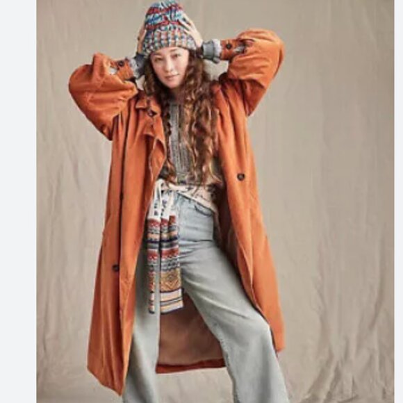 Free People - Jenna Corduroy Trench Coat - Orange - Sz XS - Picture 10 of 10